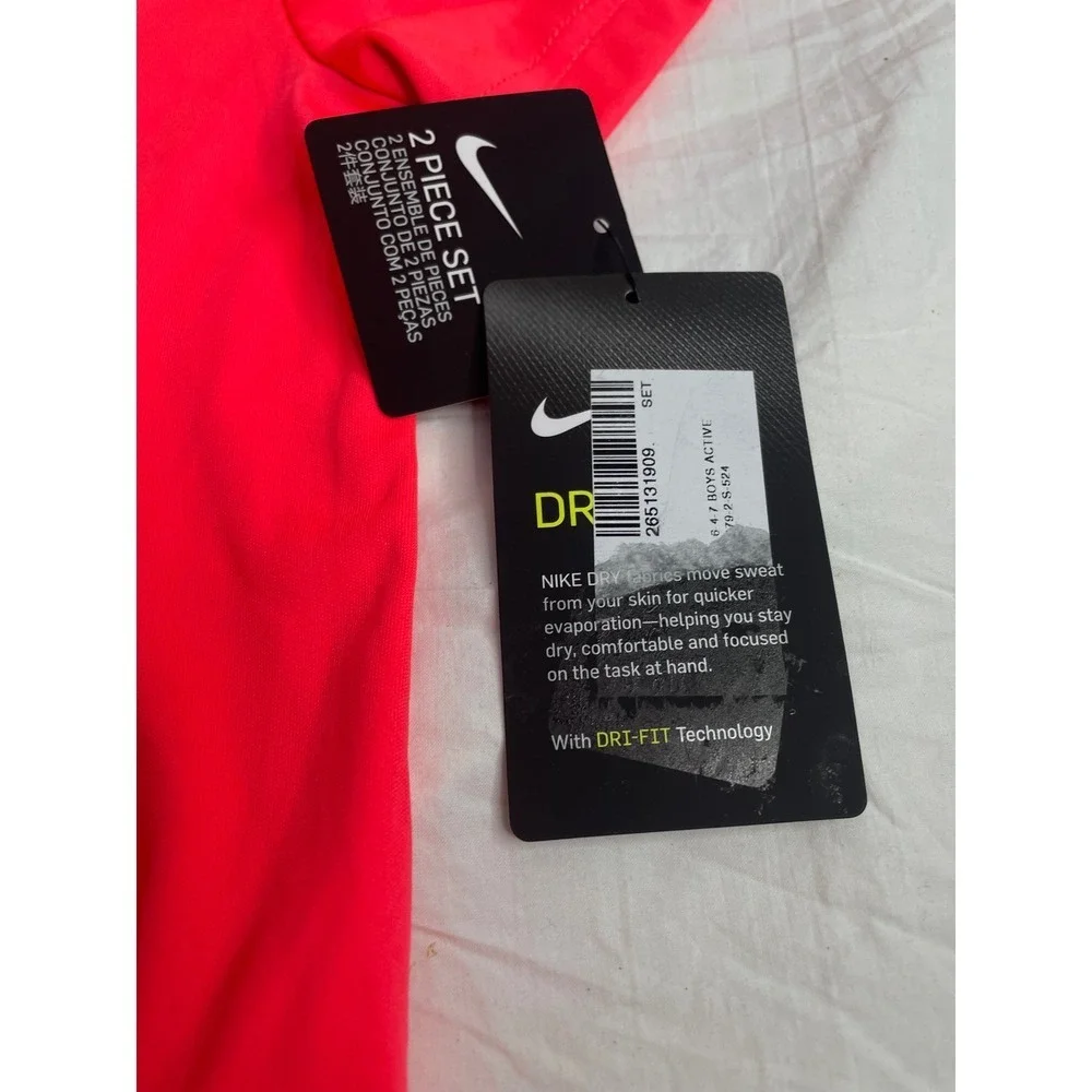 NIKE Kids Dri-FIT Active T-Shirt Neon Red Athletic Logo Short Sleeve